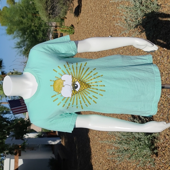 Seafoam Ice Cream Cone Eyeball Gold Bling Punk Retro Short Sleeve Graphic Tee S - Picture 6 of 8
